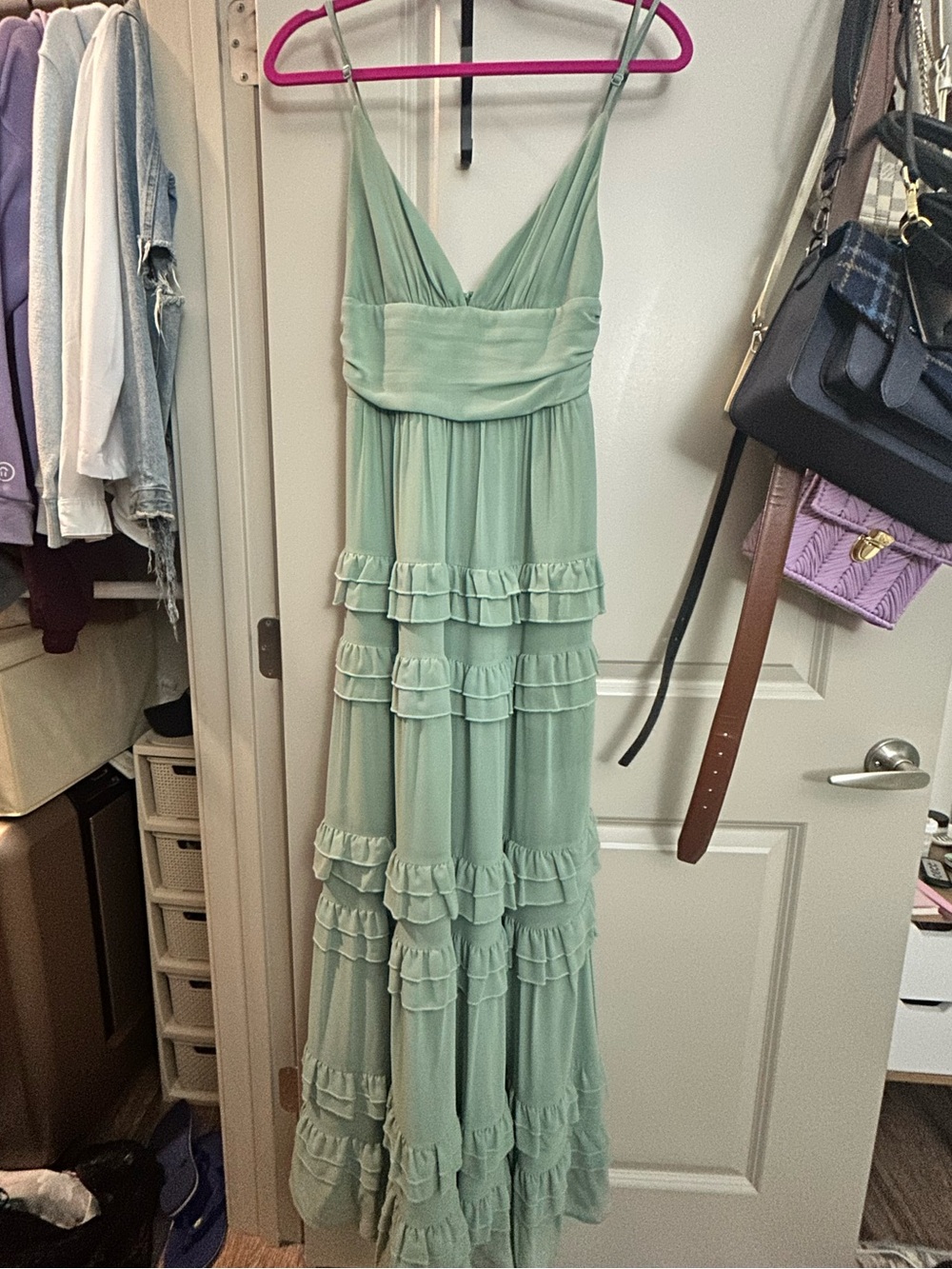 Lulu's Sage Green Ruffle-Tiered Maxi Dress - Picture 2 of 3